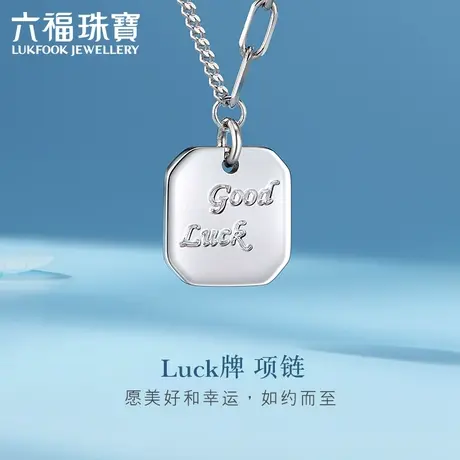 六福珠宝Luck几何铭牌Pt950铂金项链套链含延长链计价F63TBPN0007图片
