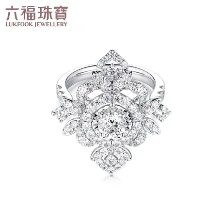 六福珠宝婚嫁系列18K金镶钻石戒指女款可刻字定价WD32789图片